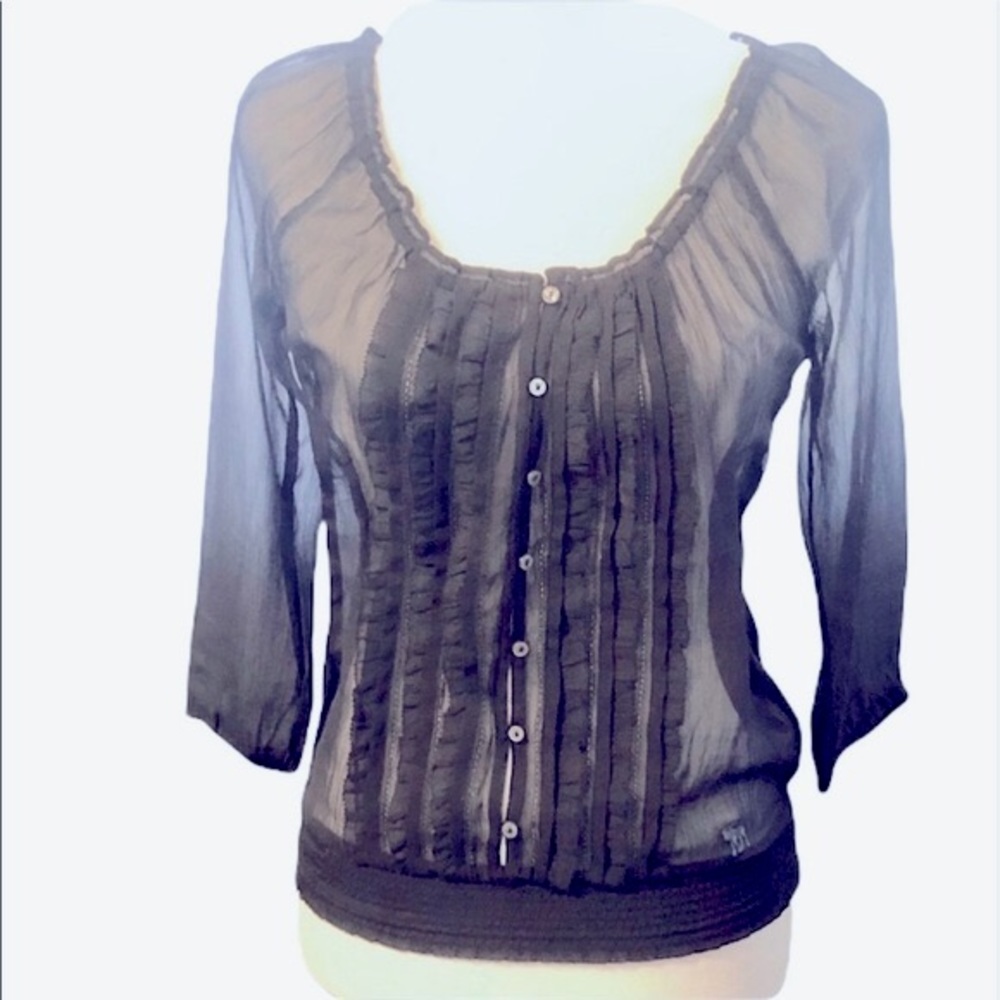 Abercrombie & Fitch navy blue sheer blouse size XS